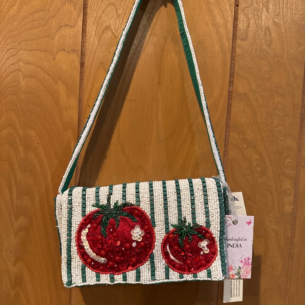 Viral Beaded and Embroidered Tomato Design Handbag NWT
